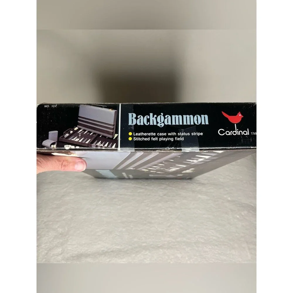 Cardinal Backgammon Game Vintage Faux Leather Travel Case Complete Gray Ivory